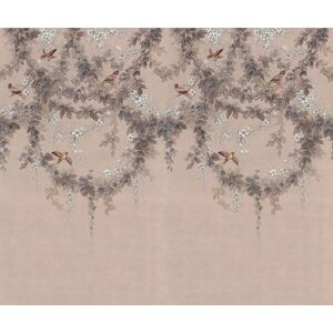 Virágokat és madarakat ábrázoló tapéta, 300x250 cm, rózsaszín - szürke - barna - MIKIS - Butopêa kép