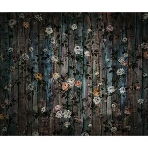 Virágmintás tapéta, sötét fahatású háttérrel, 300x250 cm, fehér - fekete - barna - BLACHE NEIGE - Butopêa kép