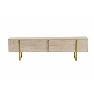 TV állvány, tároló résszel, mészkő hatású, fa, bézs, arany fém lábakkal - TANGIBLE - Butopêa kép