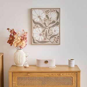 Keretezett falikép, virágok, poliészter - fa, bézs - zöld - fehér, 40x50 cm - ART NOUVEAU - Butopêa kép