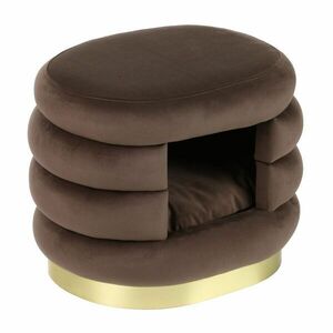 Bársonyszövet puff, kisállatházzal, barna - TRIOPETS - Butopêa kép