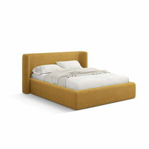 Mustársárga kárpitozott ágyneműtartós franciaágy ágyráccsal 140x200 cm Jason – Windsor & Co Sofas kép