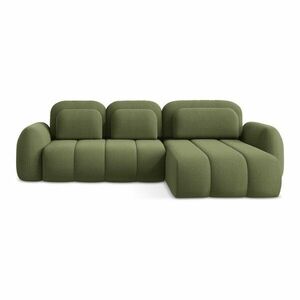 Zöld buklé kinyitható-tárolóhelyes sarokkanapé (jobb oldali-heverő résszel) Pele – Makamii kép