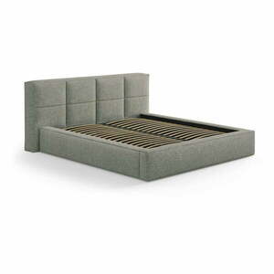 Zöld kárpitozott ágyneműtartós franciaágy ágyráccsal 160x200 cm Simon Darren – Micadoni kép