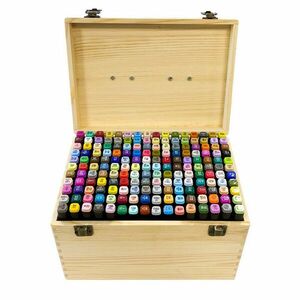 Kétvégű alkoholos marker készlet fadobozban, 176 db kép