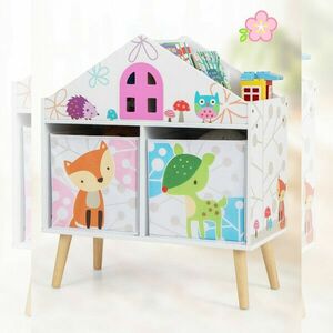 Babaház formájú könyvespolc 2db tárolóval kép