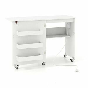 Összecsukható varrógépasztal töltőállomással fehér kép