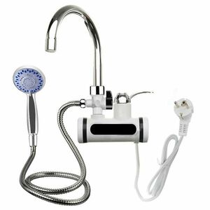 LED kijelzős vízmelegítő csaptelep -fali, vízszintes csatlakozás, tusrózsával kép