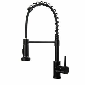 Mosogató csaptelep flexibilis csővel, levehető zuhanyfejjel, fekete kép