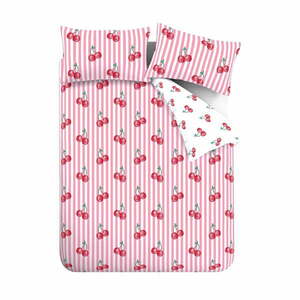 Fehér-rózsaszín kétszemélyes ágyneműhuzat 200x200 cm Disco Cherries Stripes – Catherine Lansfield kép