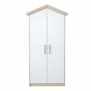 Fehér-natúr színű gyerek ruhásszekrény tölgyfa dekorral 96x190x50 cm Cabane – Roba kép