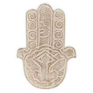 HAMSA fehér faragott fa dekoráció kép