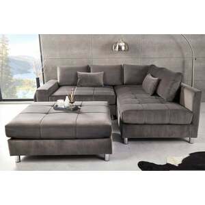 KENT ezüst bársony sarokkanapé puffal kép