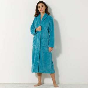 Hosszú, texturált, gombos rögzítésű polár fürdőköpeny kép