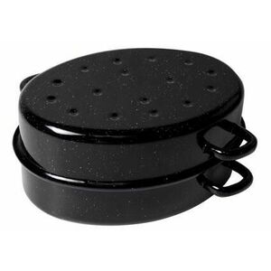 Zománcozott ovális sütőtál fedővel kép