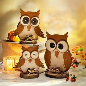 Fa dekorációk Baglyok, 3 db-os szett kép