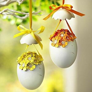 Virágmintás függő tojás dekoráció, 2 darabos szett kép