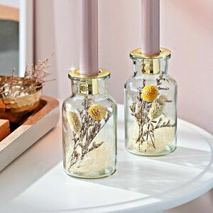Üveg gyertyatartó szárított virágokkal, 2 darabos szett kép