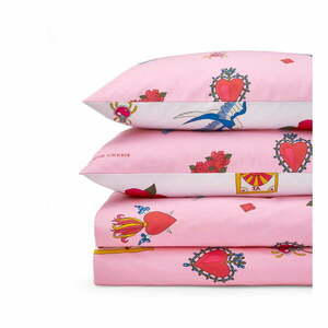 Fehér-rózsaszín kétszemélyes-hosszabbított pamut ágyneműhuzat 230x220 cm Mon Coeur – Their Nibs kép