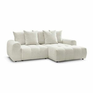 Fehér zsenília kinyitható-tárolóhelyes sarokkanapé (jobb oldali-heverő résszel) Roxelane – Bobochic Paris kép