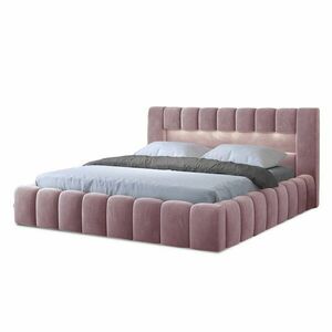 Rózsaszín kárpitozott ágyneműtartós franciaágy ágyráccsal 160x200 cm Lamica – ELTAP kép