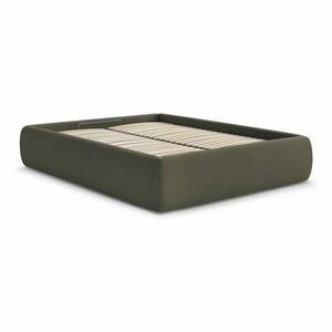 Sötétzöld kárpitozott ágyneműtartós franciaágy ágyráccsal, ágytámla nélkül 160x200 cm Inera – Bobochic Paris kép