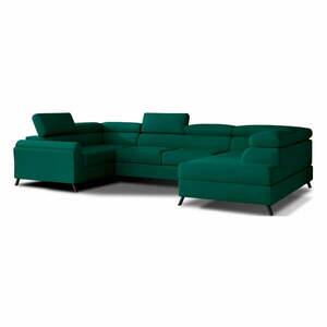 Zöld bársony kinyitható-tárolóhelyes sarokkanapé (jobb oldali-U alakú) Escada – ELTAP kép