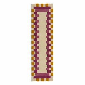 Sárga-rózsaszín kézi szövésű gyapjú futószőnyeg 60x230 cm Kai Wool Border – Flair Rugs kép