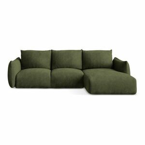 Zöld zsenília kinyitható sarokkanapé (jobb oldali-heverő résszel) Leila – Makamii kép