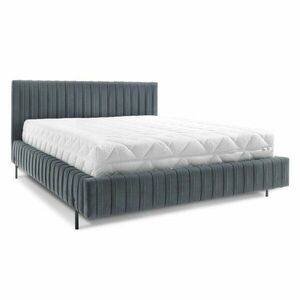 Kék kárpitozott ágyneműtartós franciaágy ágyráccsal 140x200 cm Plissa – ELTAP kép