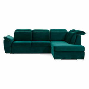 Zöld bársony kinyitható-tárolóhelyes sarokkanapé (jobb oldali-L alakú) Loreto – ELTAP kép