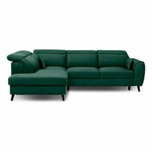 Zöld bársony kinyitható-tárolóhelyes sarokkanapé (bal oldali-L alakú) Noble – ELTAP kép