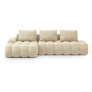 Bézs bársony kinyitható-tárolóhelyes sarokkanapé (bal oldali-heverő résszel) Linz – Cosmopolitan Design kép