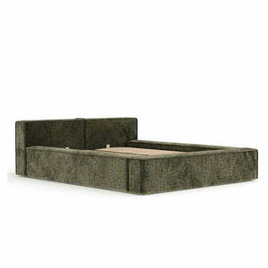 Sötétzöld kárpitozott ágyneműtartós franciaágy ágyráccsal 200x200 cm Voliera – Maison de Rêve kép