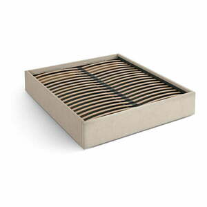 Világosbarna kárpitozott ágyneműtartós-ágytámla nélkül franciaágy ágyráccsal 140x200 cm Susan – Micadoni kép