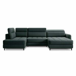 Zöld bársony kinyitható-tárolóhelyes sarokkanapé (bal oldali-U alakú) Berrto – ELTAP kép
