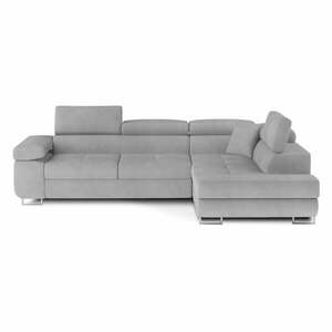 Világosszürke bársony kinyitható-tárolóhelyes sarokkanapé (jobb oldali-L alakú) Anton – ELTAP kép