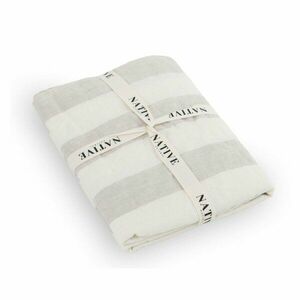 Világosszürke-krémszínű kétszemélyes len ágyneműhuzat 200x200 cm Natural Stripes – Native Natural kép