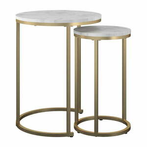Fehér-aranyszínű kerek dohányzóasztal szett márvány dekorral 2 db-os ø 45 cm Amelia – CosmoLiving by Cosmopolitan kép