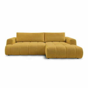 Mustársárga kinyitható-tárolóhelyes sarokkanapé (jobb oldali-heverő résszel) Fuji – Bobochic Paris kép