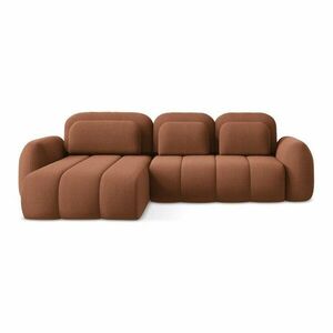 Terrakotta színű buklé kinyitható-tárolóhelyes sarokkanapé (bal oldali-heverő résszel) Pele – Makamii kép