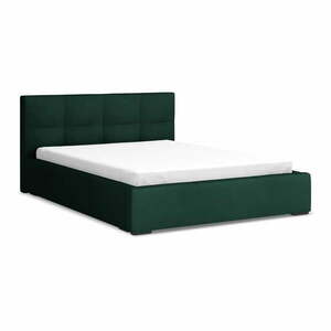 Sötétzöld bársony kárpitozott ágyneműtartós franciaágy ágyráccsal 140x200 cm Hiko – Makamii kép