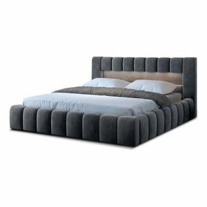 Szürke kárpitozott ágyneműtartós franciaágy ágyráccsal 160x200 cm Lamica – ELTAP kép