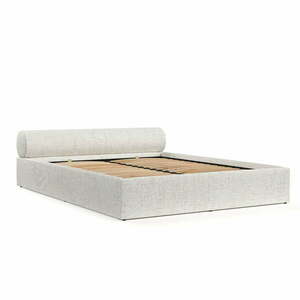 Krémszínű kárpitozott ágyneműtartós franciaágy ágyráccsal 160x200 cm Solvo – Maison de Rêve kép