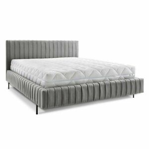 Szürke kárpitozott ágyneműtartós franciaágy ágyráccsal 160x200 cm Plissa – ELTAP kép