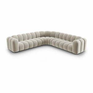 Krémszínű bársony moduláris sarokkanapé Lupine – Micadoni kép