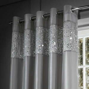 Szürke mikroszatén függöny szett 2 db-os 168x137 cm Glitzy Sequin – Catherine Lansfield kép