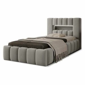 Szürke kárpitozott ágyneműtartós egyszemélyes ágy ágyráccsal 90x200 cm Lamica – ELTAP kép