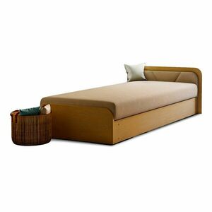 Okkersárga-bézs kárpitozott-forgácslemez ágyneműtartós egyszemélyes ágy matraccal 80x190 cm Parys – ELTAP kép