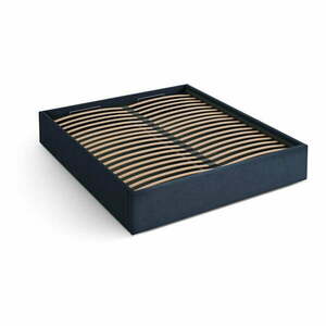 Sötétkék kárpitozott ágyneműtartós-ágytámla nélkül franciaágy ágyráccsal 140x200 cm Susan – Micadoni kép